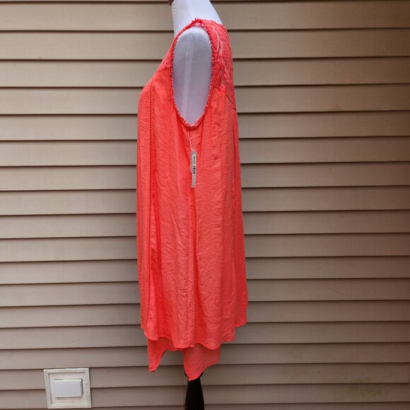 New Directions Coral Red Shift Dress NWT Lace Asymmetric Sleeveless Solid - Picture 8 of 15